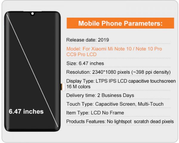 Display Xiaomi Mi Note 10 / Mi 10 Lite / Note 10 Pró / CC9 Pro